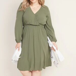 Old Navy Olive Green  Waist-Defined Plus-Size Wrap-Front Dress